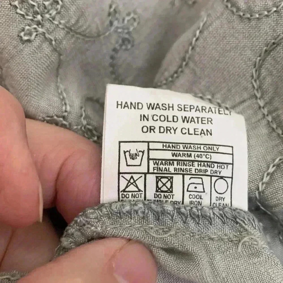 ANNMAI 100% cotton, lightweight, roomy tunic w embroidery and trim, light grey - Picture 8 of 8